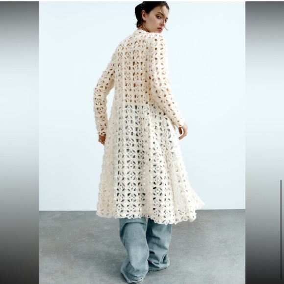 ZARA Crochet Open Knit Cardigan Coat - Picture 7 of 12